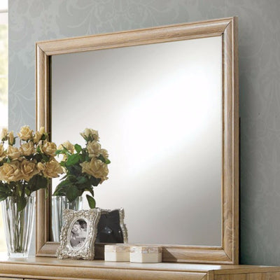 Wooden Square Mirror, Natural Brown