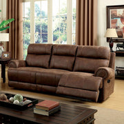 Leatherette Sofa With 2 Recliners, Brown