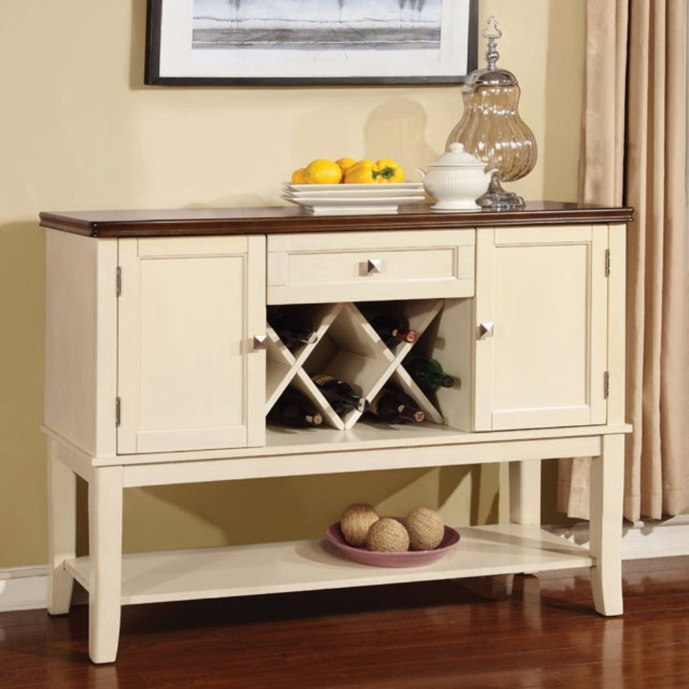 Transitional Wooden Server, Cream & Brown