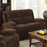 Flannelette Fabric Loveseat Recliner, Dark Brown