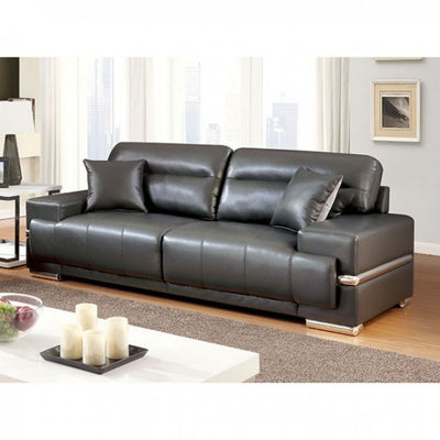 Breathable Leatherette Sofa With Pillows, Gray