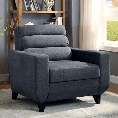 Linen Fabric Chair With Cushion Seat, Dark Gray