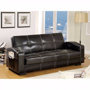 Leatherette Futon Sofa With Side Pocket, Black