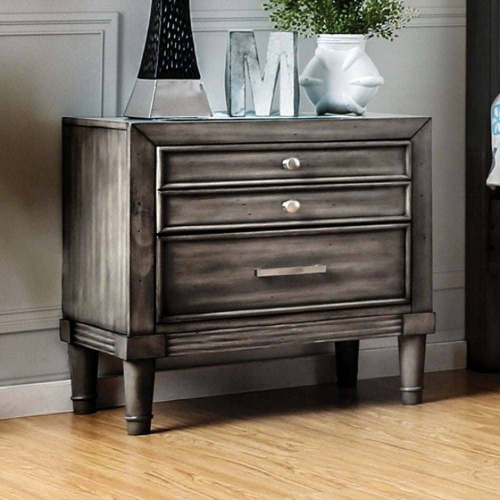 Finely Designed Wooden Night Stand With drawers, Gray