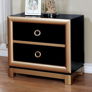 Wooden Night Stand with 2 Drawers , Black and  Gold