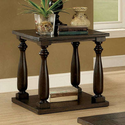 Wooden End Table with Open Shelf, Dark Walnut Brown