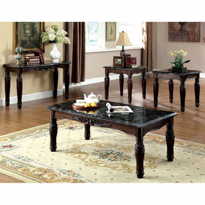 Faux Marble Top Coffee & End Tables Set, Espresso Brown, Pack of 3