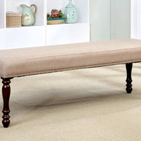 Wooden Bench With Padded Fabric Seat, Cherry Brown