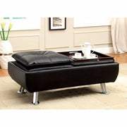 Modish Leatherette Ottoman With Tray, Black