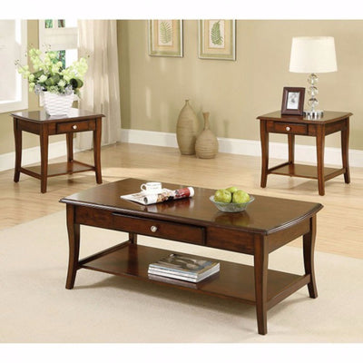 3 Piece Pack of 1 Coffee Table and 2 End Tables With Drawer, Brown,