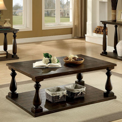 Wooden Coffee Table with Open bottom Shelf, Dark Walnut Brown