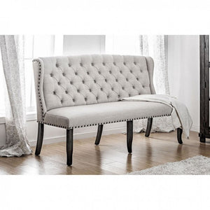 Stylish Long bench with tufted back, ivory