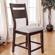 Wooden Counter Height Chair With Gray Seat, Pack of 2, Dark Brown