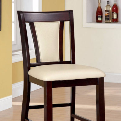 Wooden Counter Height Chair With Padded Seat and Back, Pack of 2, Brown & Ivory
