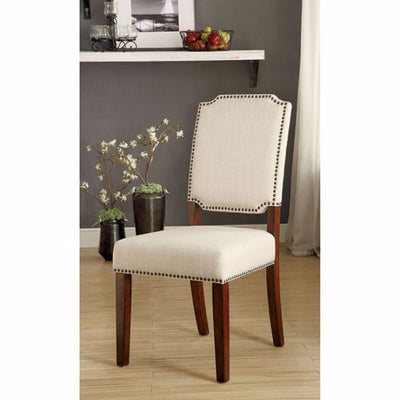 Wooden Side chair with padded Ivory Seat, Cherry Brown, Pack of 2