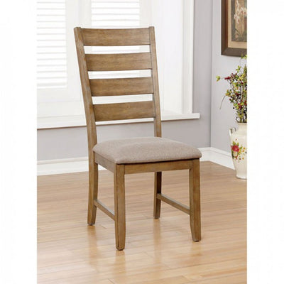 Wooden Side Chair With slatted Back, Pack of 2, Natural Brown