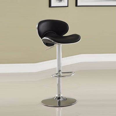 Leather & Metal Bar Stool With Adjustable Height, Black