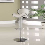 Leather & Metal Bar Stool With Adjustable Height, White