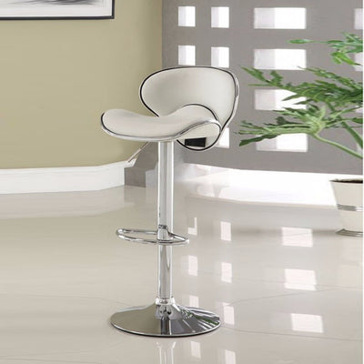 Leather & Metal Bar Stool With Adjustable Height, White