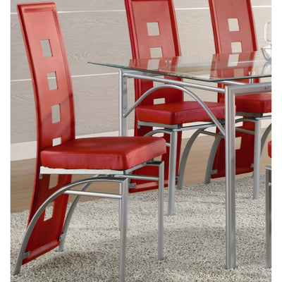 Modern High Back Dining Chair, Silver & Red, Set of 2