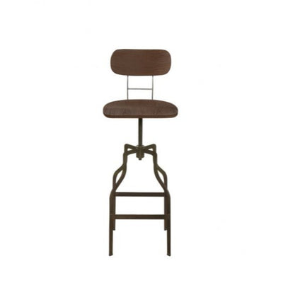 Wood and Metal Industrial Adjustable Bar Height Stool, Brown and Bronze