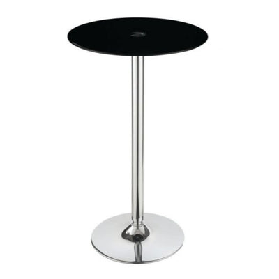 Contemporary Bar Table with Tempered Glass Top and Chrome Base, Black