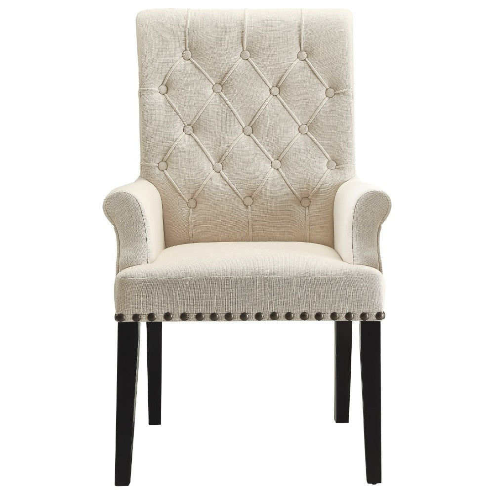 Diamond Tufted Upholstered Dining Chair, Cream & Smokey Black