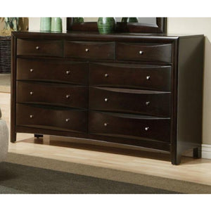 Traditional 9 Drawer Wooden Dresser, Cappuccino Brown