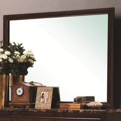 Contemporary Landscape Mirror With Wooden Frame, Cappuccino Brown