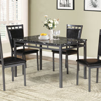 Marble And Metal 5 Pieces Dining Set In Black And Gray