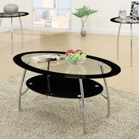 Oval Black Edge Glass Top 3 Pieces Coffee End Table Set