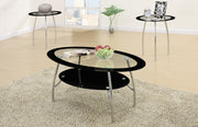 Oval Black Edge Glass Top 3 Pieces Coffee End Table Set