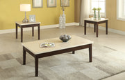 3 Piece Wooden Occasional Table Set With Cream Faux Marble Top