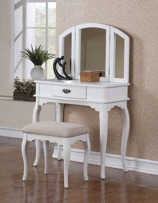 Wooden Vanity Set Featuring Stool And Mirror White