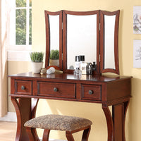 Vanity Set Featuring Stool And Mirror Cherry Brown