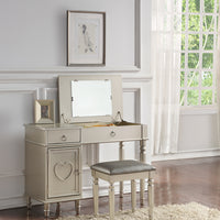 Vanity Set Featuring Stool And Mirror Silver