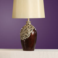 Polyresin Table Lamp Silver & Brown Set of 2