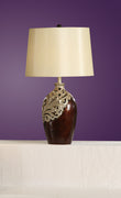 Polyresin Table Lamp Silver & Brown Set of 2
