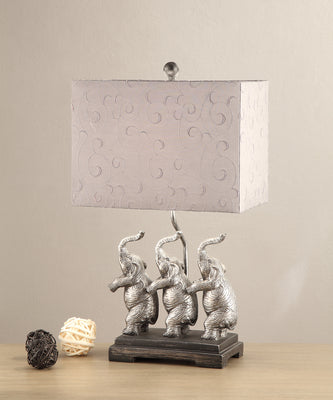 Rectangular Shade Table Lamp With Elephants Stand Set of 2, Silver