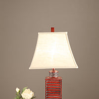 Square Belled Shade Table Lamp With Carved Base Red Set of 2