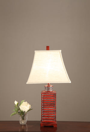 Square Belled Shade Table Lamp With Carved Base Red Set of 2