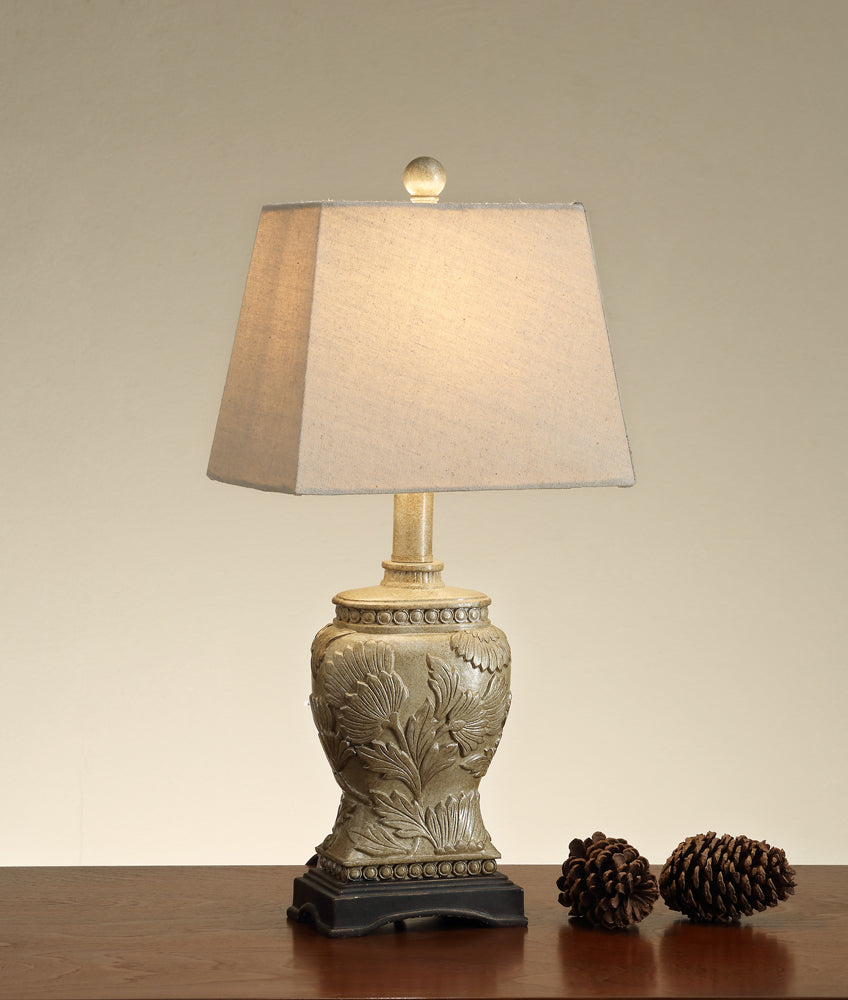 Carved Base Polyresin Table Lamp Gold Set of 2