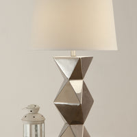 Drum Shade Table Lamp With Geometric Pattern Base Silver Set of 2