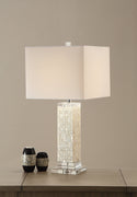 Modish Rectangular Shell Crystal Fabric Shade Table Lamp White Set of 2