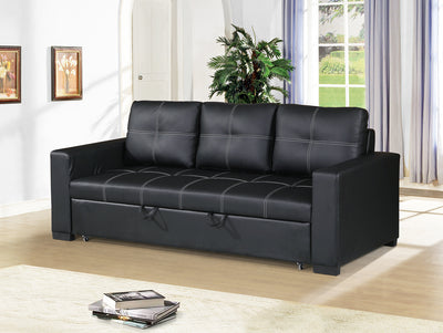Faux Leather Convertible Sofa In Black