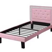 Polyurethane Twin Size Bed In High Headboard In Pink