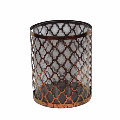 Distressed Metal-Glass Candle Holder, Copper