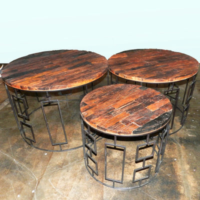 Wood-Metal Table Set, Brown, Set Of 3
