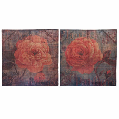 Burlap Canvas Rose Wall Decor, Multicolor, Set Of 2