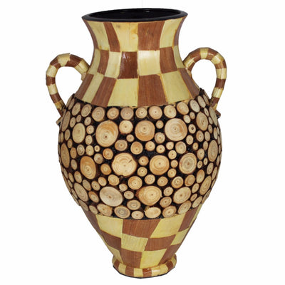 Ceramic-Wood Encrusted Vase, Multicolor